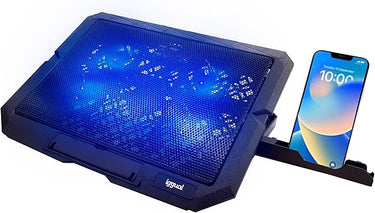 iggual – Base Refrigeradora Portátil de hasta 17” con 4 Ventiladores Silenciosos y Soporte para Móvil, Base Ajustable con 7 Alturas y Luz LED Azul, Incluye Cable USB-A (RP4V17)
